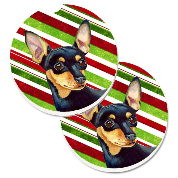 Carolines Treasures Min Pin Candy Cane Holiday Christmas Set of 2 Cup Holder Car Coaster LH9245CARC - main